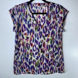 Cabi Small Flume Feather Cheetah Print V-Neck Top